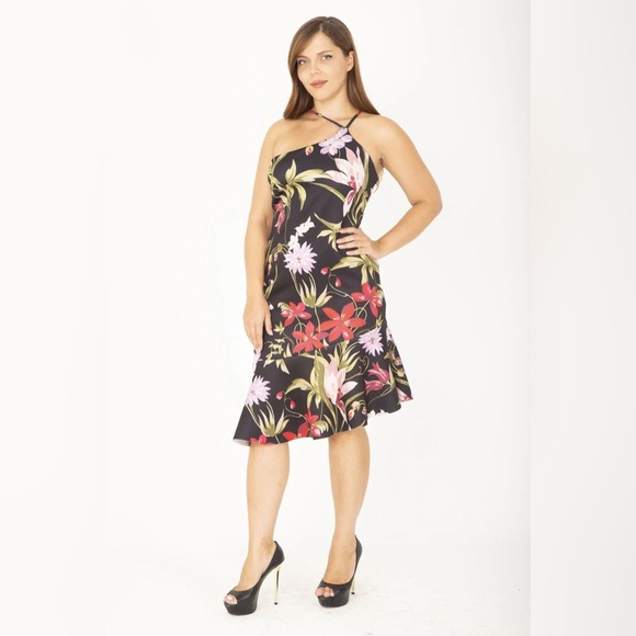 VENUS Black Asymmetrical Dress with Floral Accents 1X NWOT - Picture 14 of 14